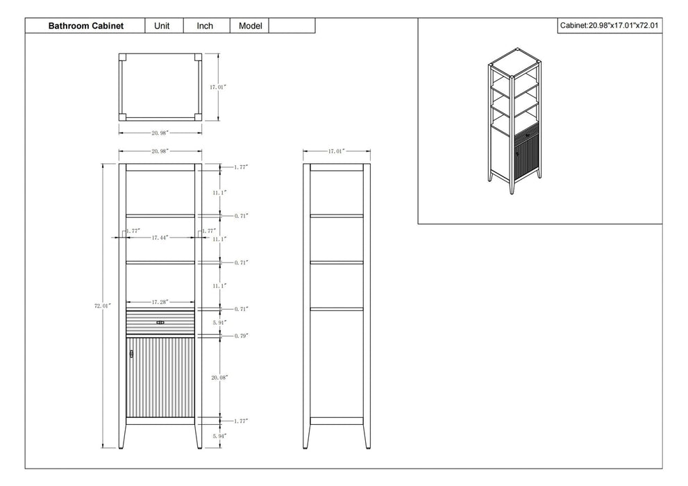 21 in. W x 17 in. D x 72 in. H Freestanding Cabinet for Bathroom and Living Room - HomeBeyond