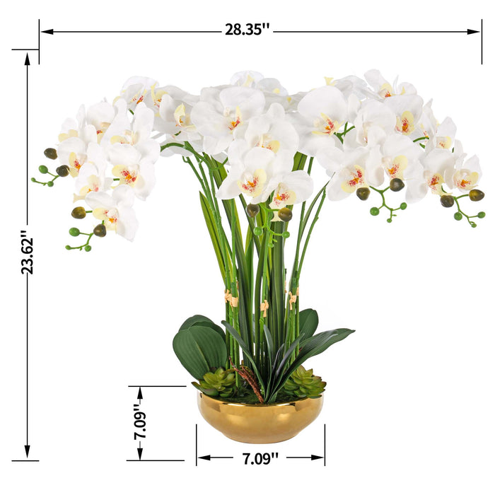 23.62" H Artificial Orchid Arrangement in Gold - plated Ceramics Vase - HomeBeyond