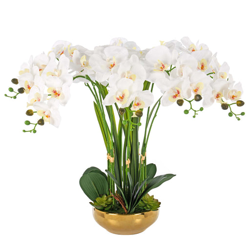 23.62" H Artificial Orchid Arrangement in Gold - plated Ceramics Vase - HomeBeyond