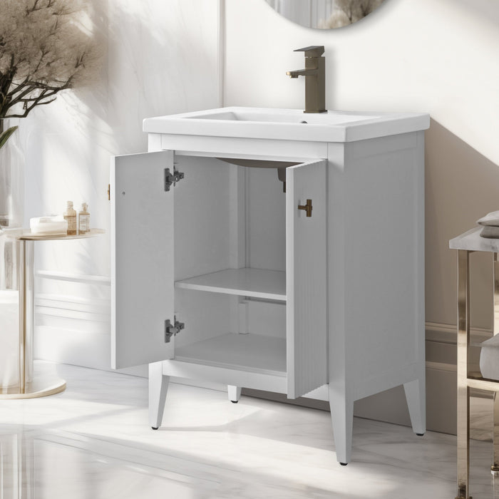 24" Single Sink Freestanding Bathroom Vanity with White Ceramic Top - HomeBeyond