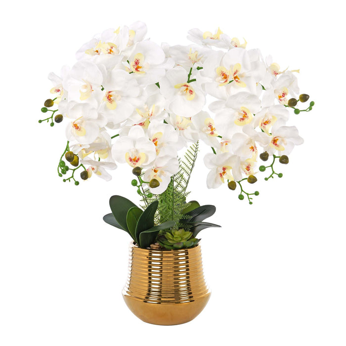 26.77" H Orchid Floral Arrangement in Gold - plated Ceramics Vase - HomeBeyond