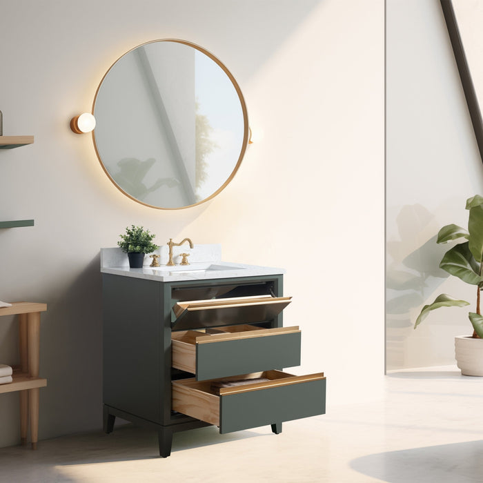 30" Single Sink Bathroom Vanity with Engineered Marble Top - HomeBeyond