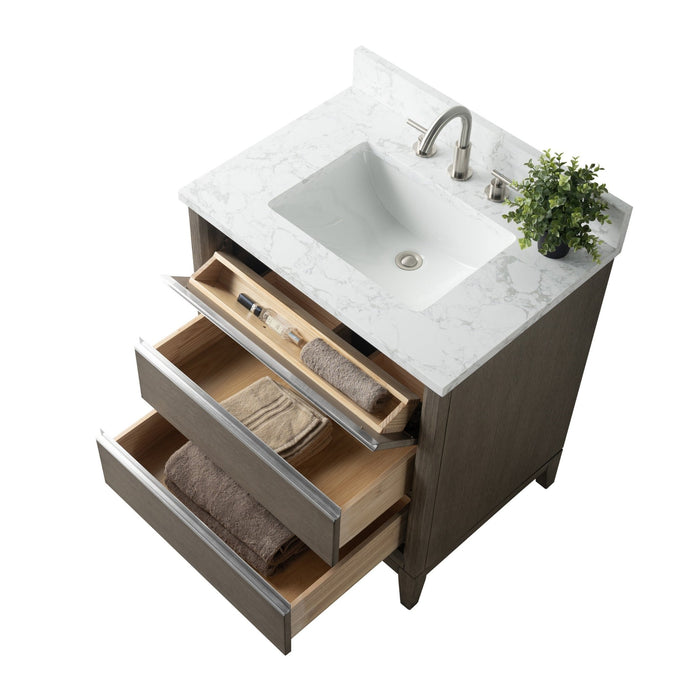 30" Single Sink Bathroom Vanity with Engineered Marble Top - HomeBeyond