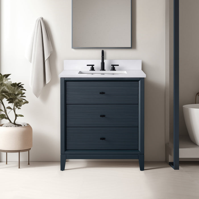 30" Single Sink Freestanding Bath Vanity Cabinet with White Engineered Marble Top - HomeBeyond