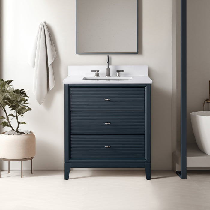 30" Single Sink Freestanding Bath Vanity Cabinet with White Engineered Marble Top - HomeBeyond