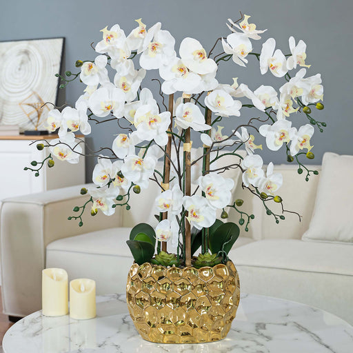 35.43" H Gold - plated Phalaenopsis Orchid Floral Arrangement in Pot - HomeBeyond