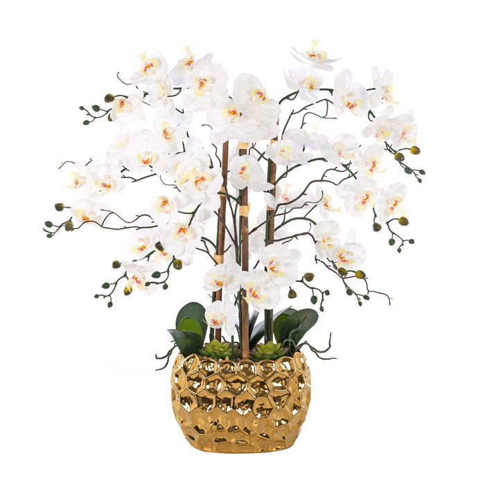 35.43" H Gold - plated Phalaenopsis Orchid Floral Arrangement in Pot - HomeBeyond