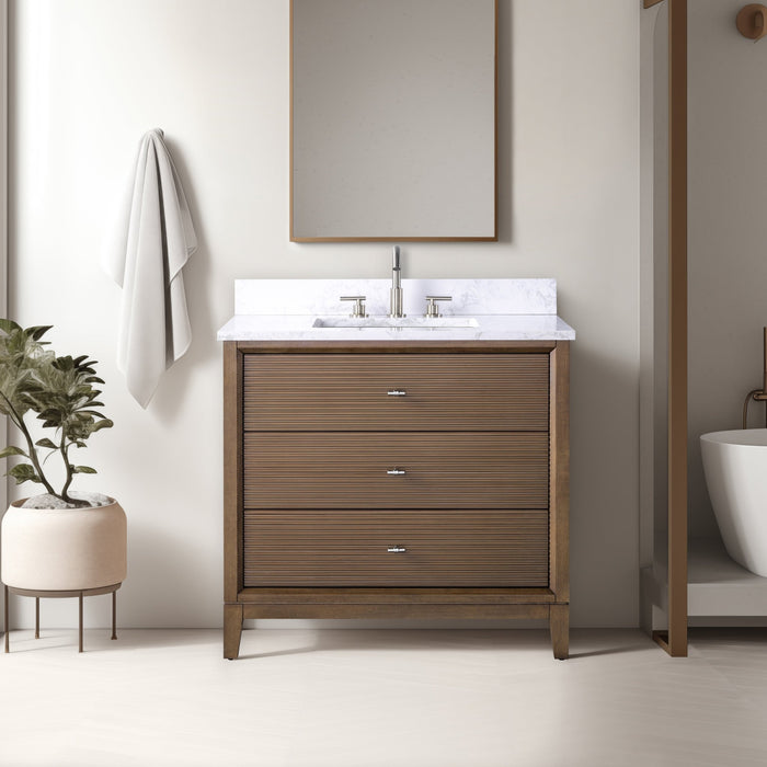 36" Single Sink Freestanding Bath Vanity Cabinet with White Engineered Marble Top - HomeBeyond