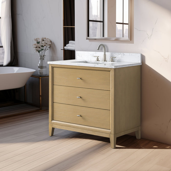 36" Single Sink Freestanding Bath Vanity Cabinet with White Engineered Marble Top - HomeBeyond