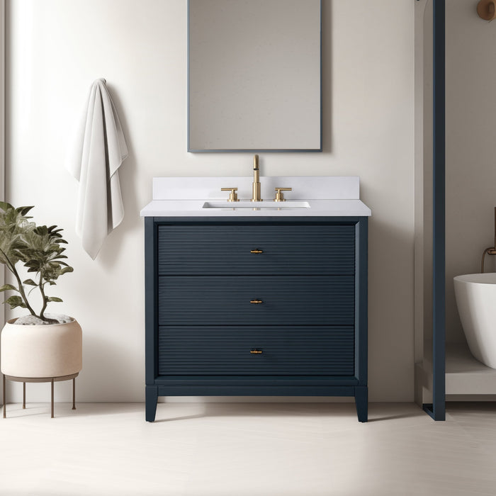 36" Single Sink Freestanding Bath Vanity Cabinet with White Engineered Marble Top - HomeBeyond