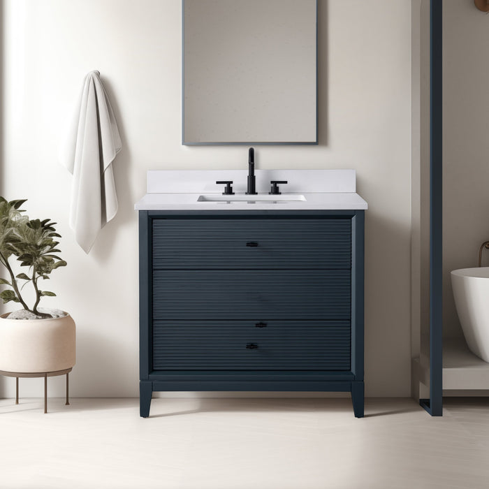 36" Single Sink Freestanding Bath Vanity Cabinet with White Engineered Marble Top - HomeBeyond