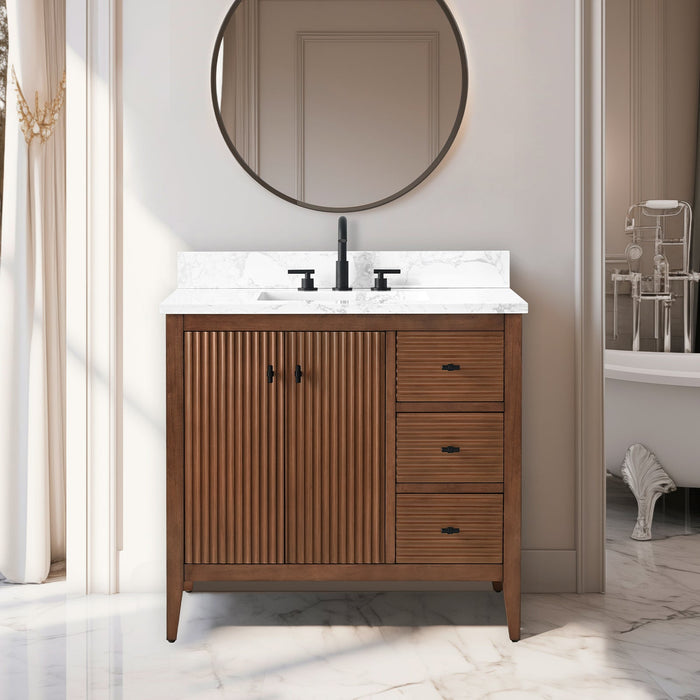 36" Single Sink Freestanding Bathroom Vanity with Engineered Marble Top - HomeBeyond