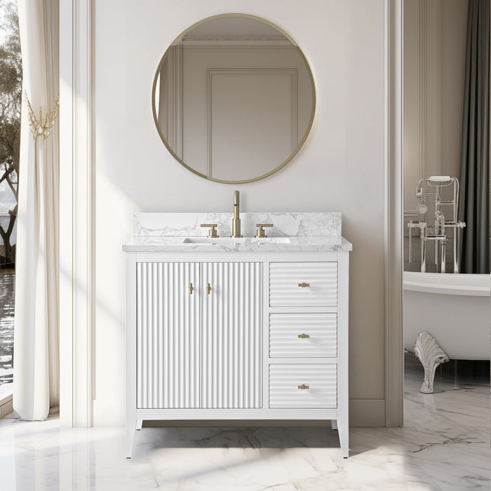 36" Single Sink Freestanding Bathroom Vanity with Engineered Marble Top - HomeBeyond