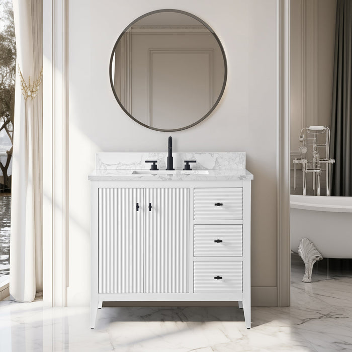 36" Single Sink Freestanding Bathroom Vanity with Engineered Marble Top - HomeBeyond