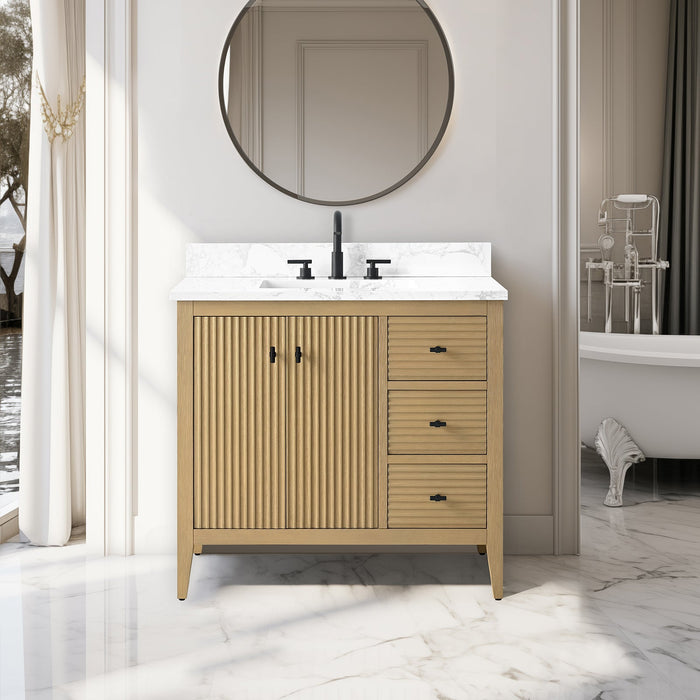 36" Single Sink Freestanding Bathroom Vanity with Engineered Marble Top - HomeBeyond