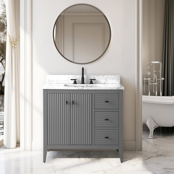 36" Single Sink Freestanding Bathroom Vanity with Engineered Marble Top - HomeBeyond