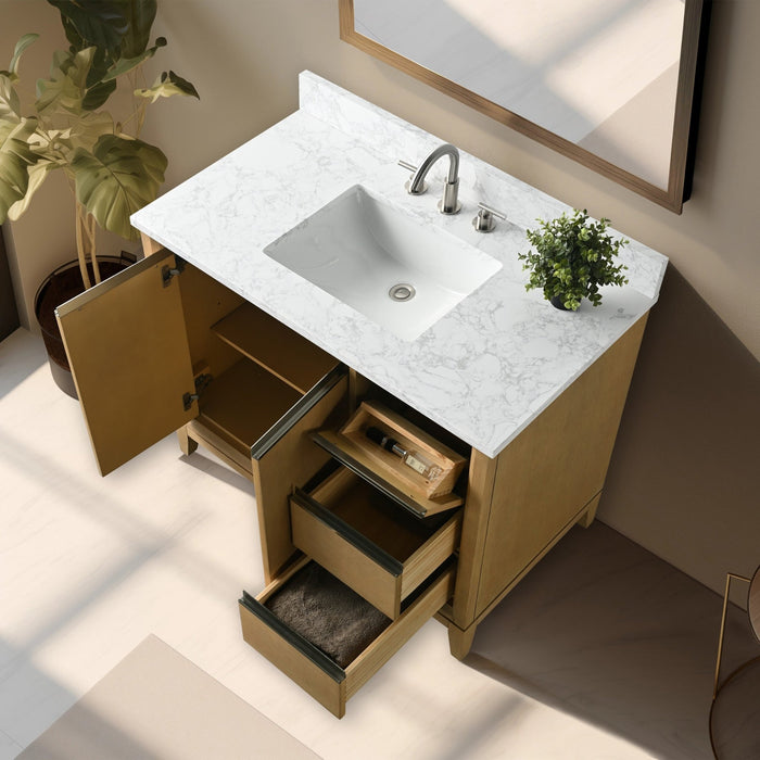 42" Single Sink Bathroom Vanity with Engineered Marble Top - HomeBeyond