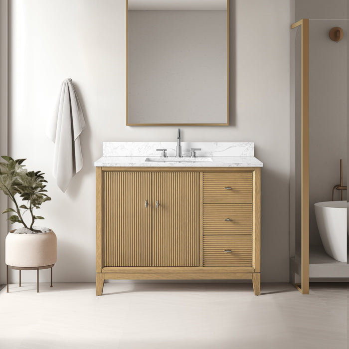 42" Single Sink Freestanding Bath Vanity Cabinet with White Engineered Marble Top - HomeBeyond