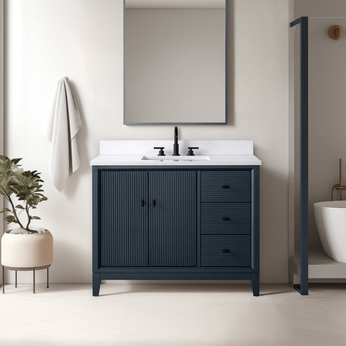 42" Single Sink Freestanding Bath Vanity Cabinet with White Engineered Marble Top - HomeBeyond