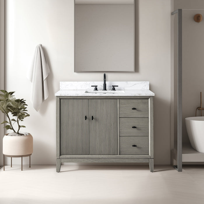 42" Single Sink Freestanding Bath Vanity Cabinet with White Engineered Marble Top - HomeBeyond