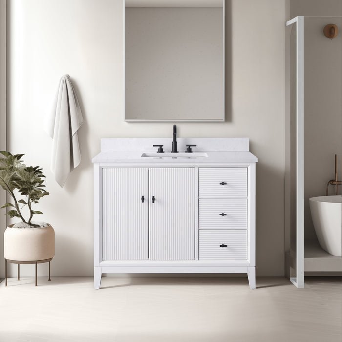 42" Single Sink Freestanding Bath Vanity Cabinet with White Engineered Marble Top - HomeBeyond