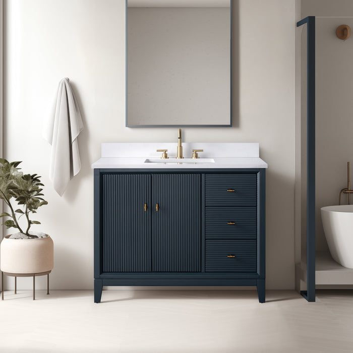 42" Single Sink Freestanding Bath Vanity Cabinet with White Engineered Marble Top - HomeBeyond