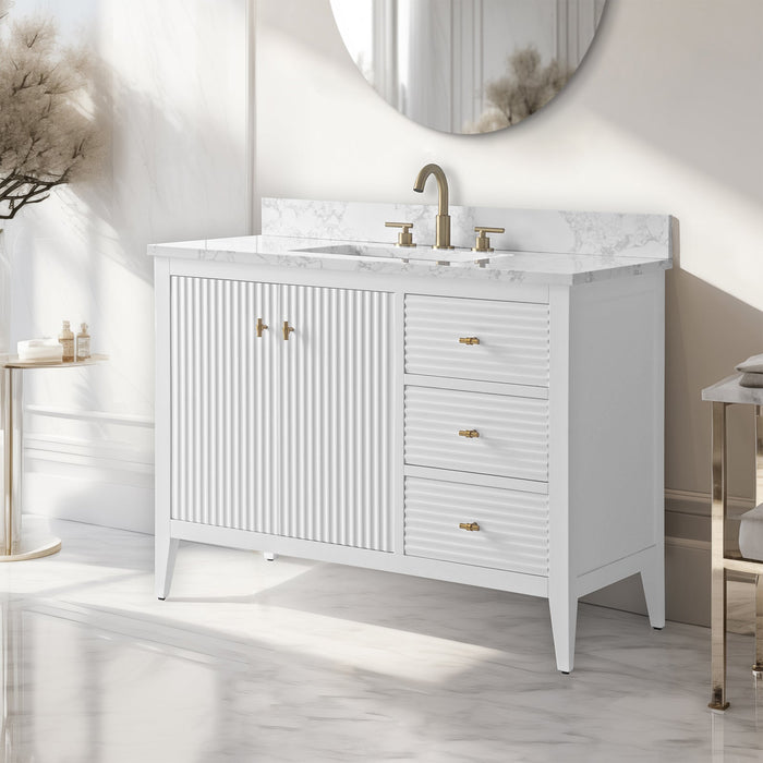 42" Single Sink Freestanding Bathroom Vanity with Engineered Marble Top - HomeBeyond