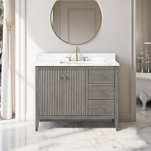 42" Single Sink Freestanding Bathroom Vanity with Engineered Marble Top - HomeBeyond