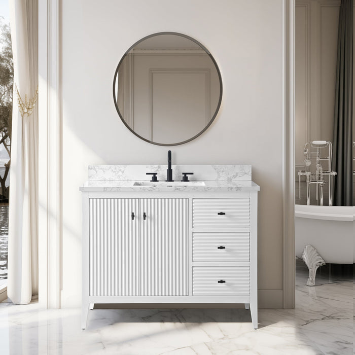 42" Single Sink Freestanding Bathroom Vanity with Engineered Marble Top - HomeBeyond