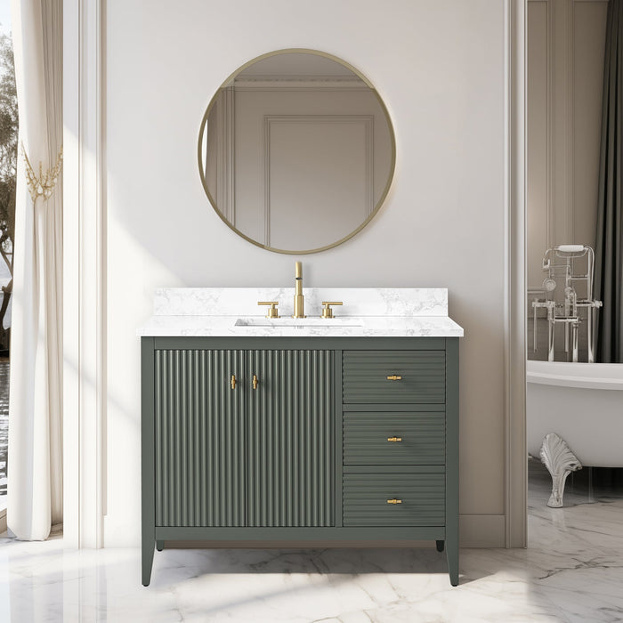 42" Single Sink Freestanding Bathroom Vanity with Engineered Marble Top - HomeBeyond