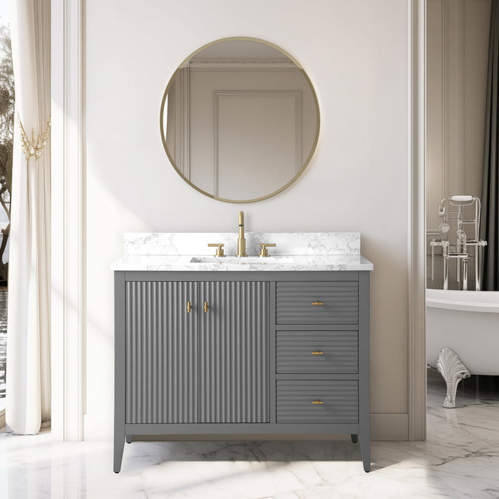 42" Single Sink Freestanding Bathroom Vanity with Engineered Marble Top - HomeBeyond