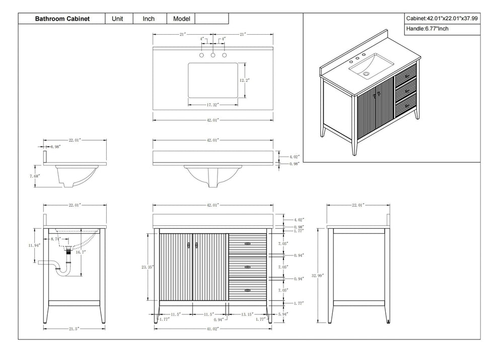 42" Single Sink Freestanding Bathroom Vanity with Engineered Marble Top - HomeBeyond