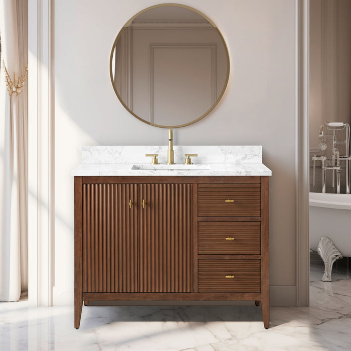 42" Single Sink Freestanding Bathroom Vanity with Engineered Marble Top - HomeBeyond