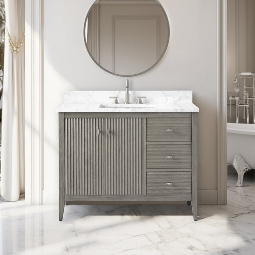 42" Single Sink Freestanding Bathroom Vanity with Engineered Marble Top - HomeBeyond