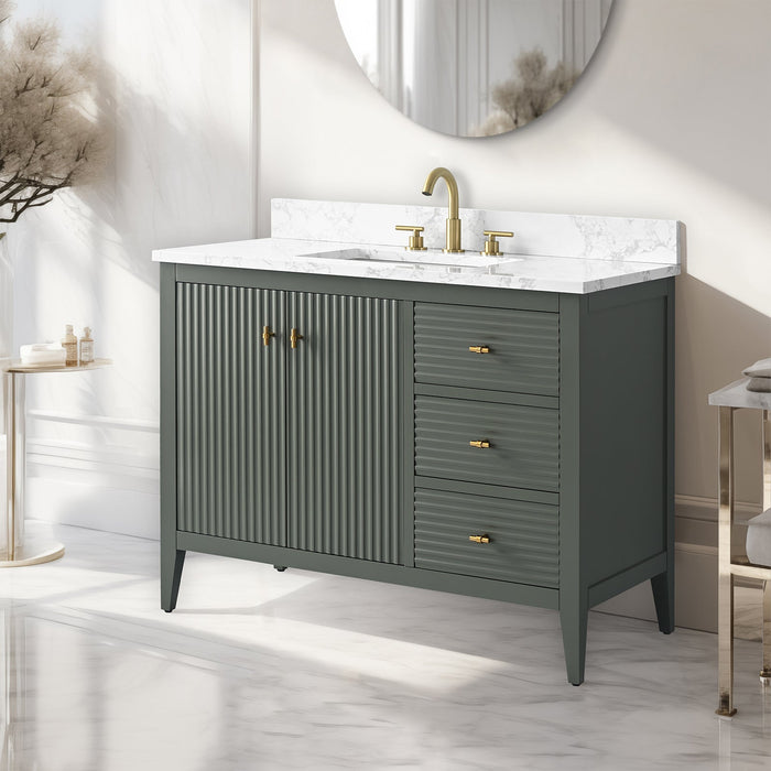 42" Single Sink Freestanding Bathroom Vanity with Engineered Marble Top - HomeBeyond