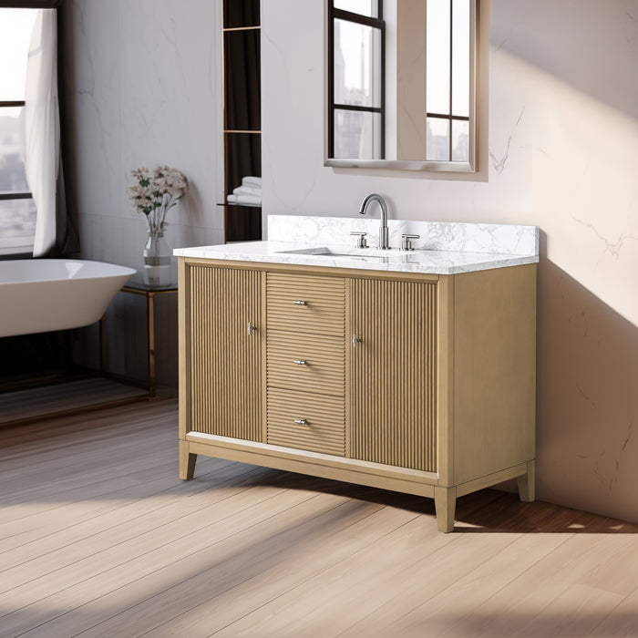 48" Single Sink Freestanding Bath Vanity Cabinet with White Engineered Marble Top - HomeBeyond