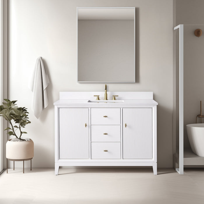 48" Single Sink Freestanding Bath Vanity Cabinet with White Engineered Marble Top - HomeBeyond