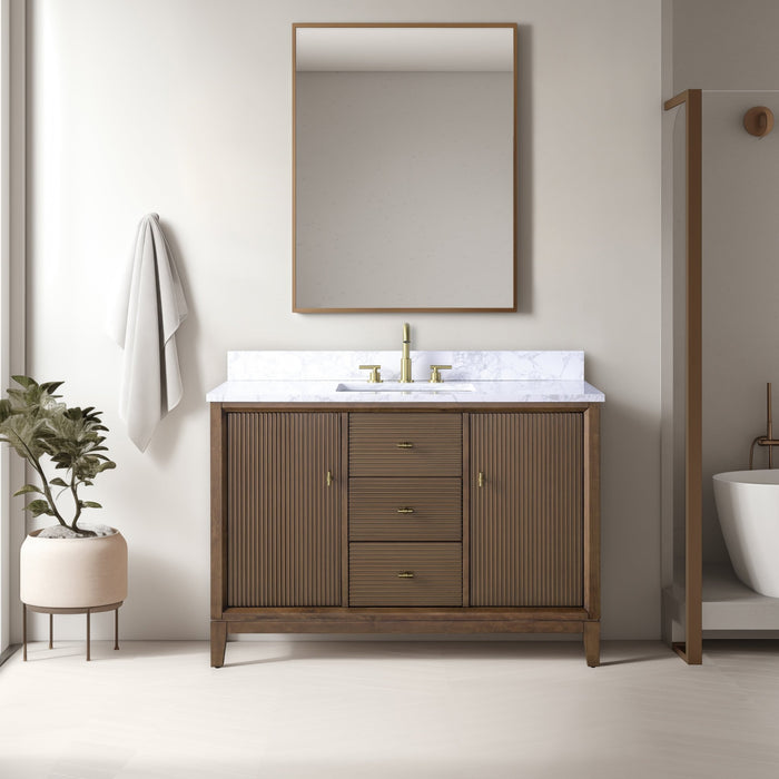 48" Single Sink Freestanding Bath Vanity Cabinet with White Engineered Marble Top - HomeBeyond