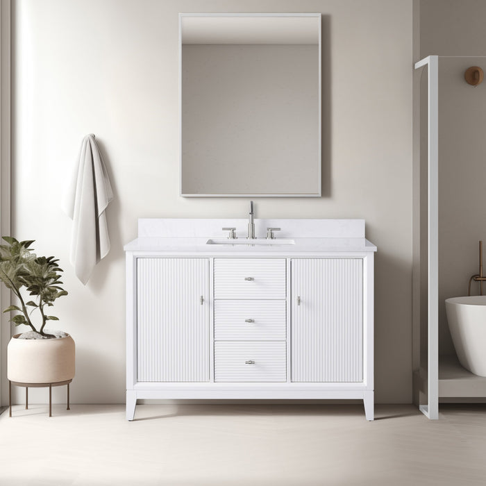 48" Single Sink Freestanding Bath Vanity Cabinet with White Engineered Marble Top - HomeBeyond