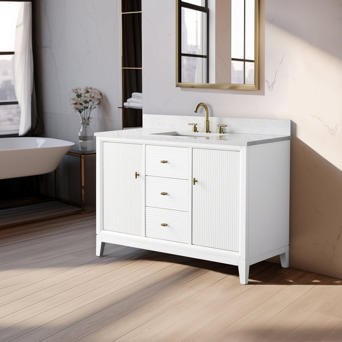 48" Single Sink Freestanding Bath Vanity Cabinet with White Engineered Marble Top - HomeBeyond