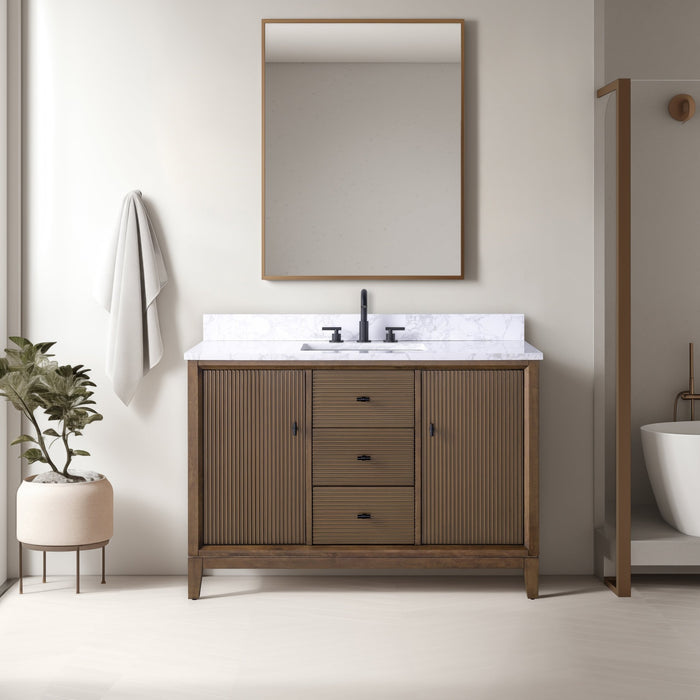 48" Single Sink Freestanding Bath Vanity Cabinet with White Engineered Marble Top - HomeBeyond