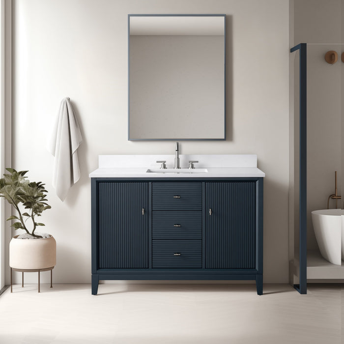 48" Single Sink Freestanding Bath Vanity Cabinet with White Engineered Marble Top - HomeBeyond