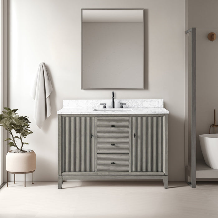 48" Single Sink Freestanding Bath Vanity Cabinet with White Engineered Marble Top - HomeBeyond