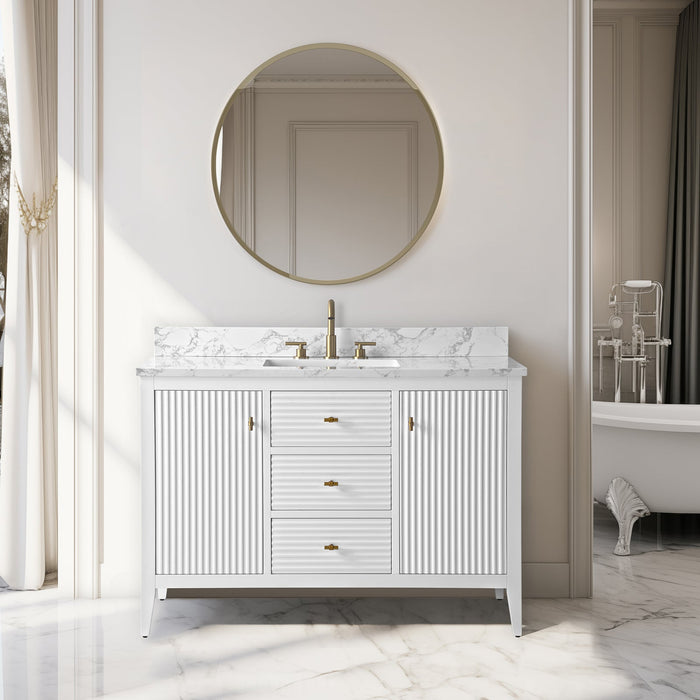 48" Single Sink Freestanding Bathroom Vanity with Engineered Marble Top - HomeBeyond