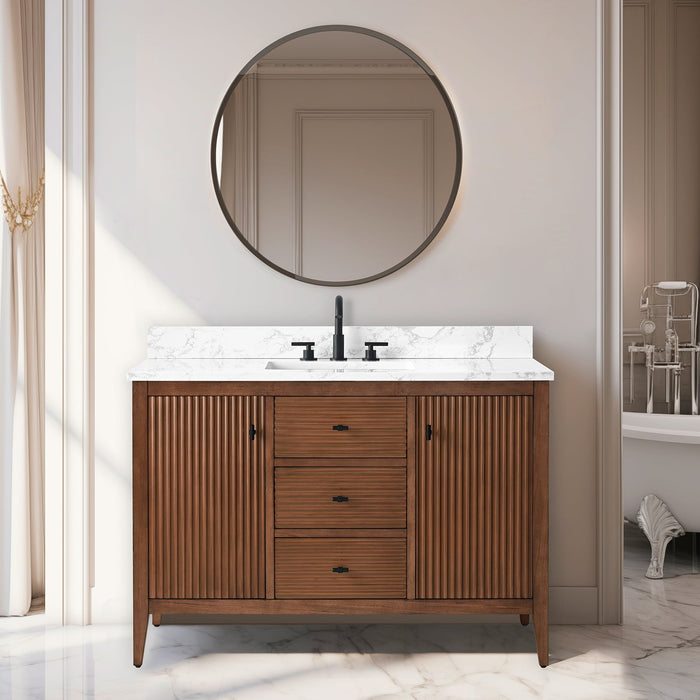 48" Single Sink Freestanding Bathroom Vanity with Engineered Marble Top - HomeBeyond