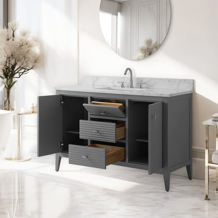 48" Single Sink Freestanding Bathroom Vanity with Engineered Marble Top - HomeBeyond