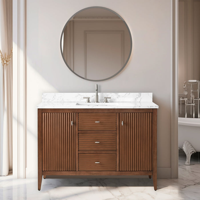 48" Single Sink Freestanding Bathroom Vanity with Engineered Marble Top - HomeBeyond