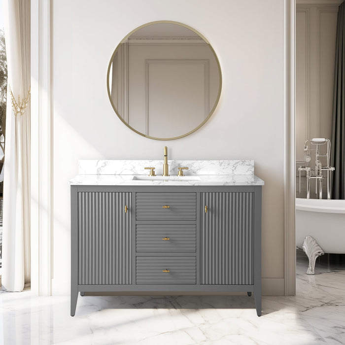 48" Single Sink Freestanding Bathroom Vanity with Engineered Marble Top - HomeBeyond