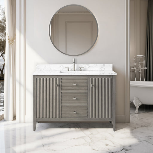 48" Single Sink Freestanding Bathroom Vanity with Engineered Marble Top - HomeBeyond