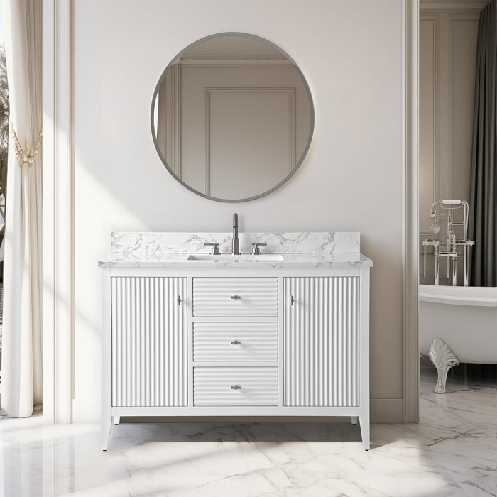 48" Single Sink Freestanding Bathroom Vanity with Engineered Marble Top - HomeBeyond